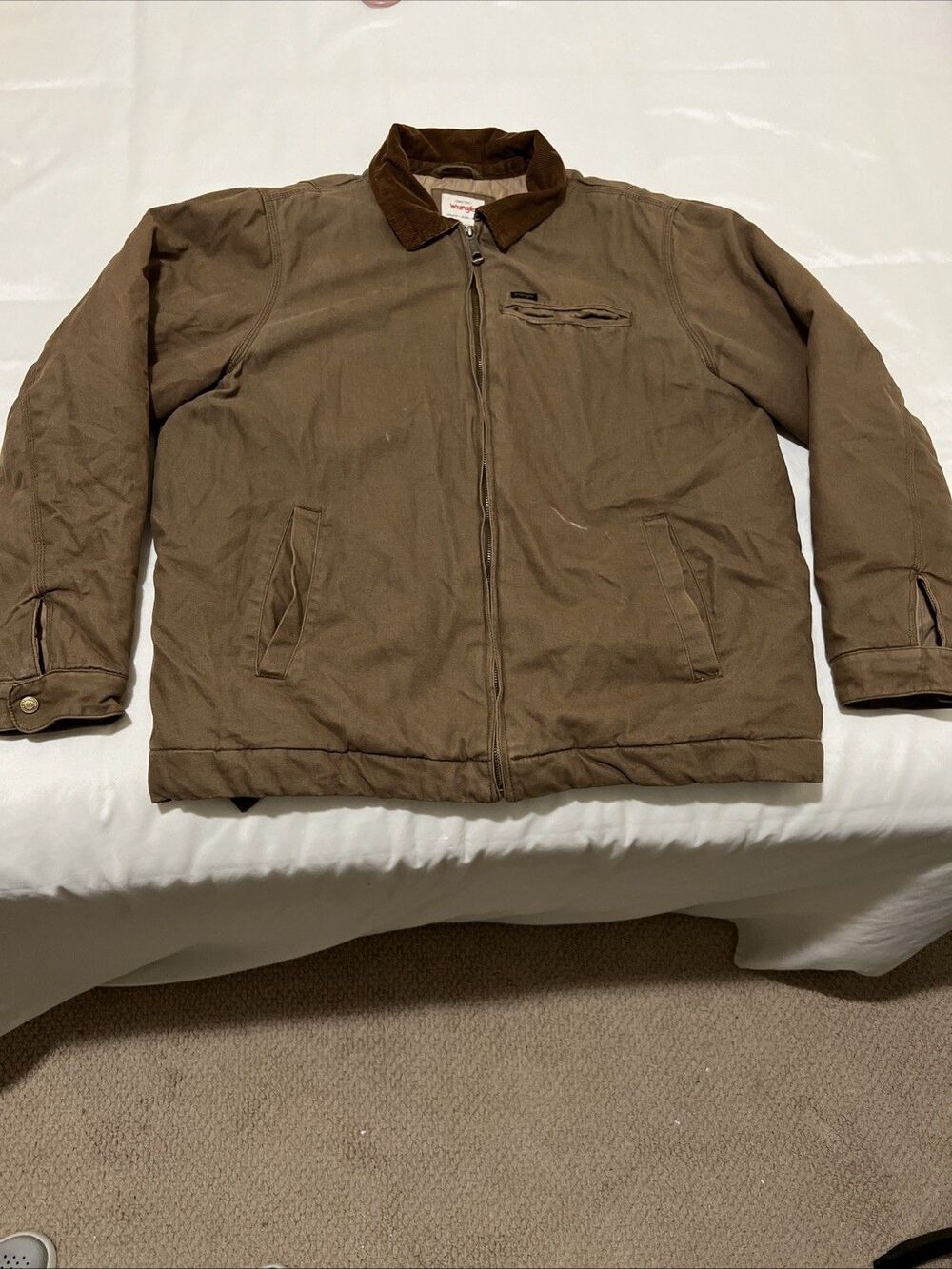 Wrangler Mens Chore Jacket Barn Coat Corduroy Collar XL Brown Quilted Lined